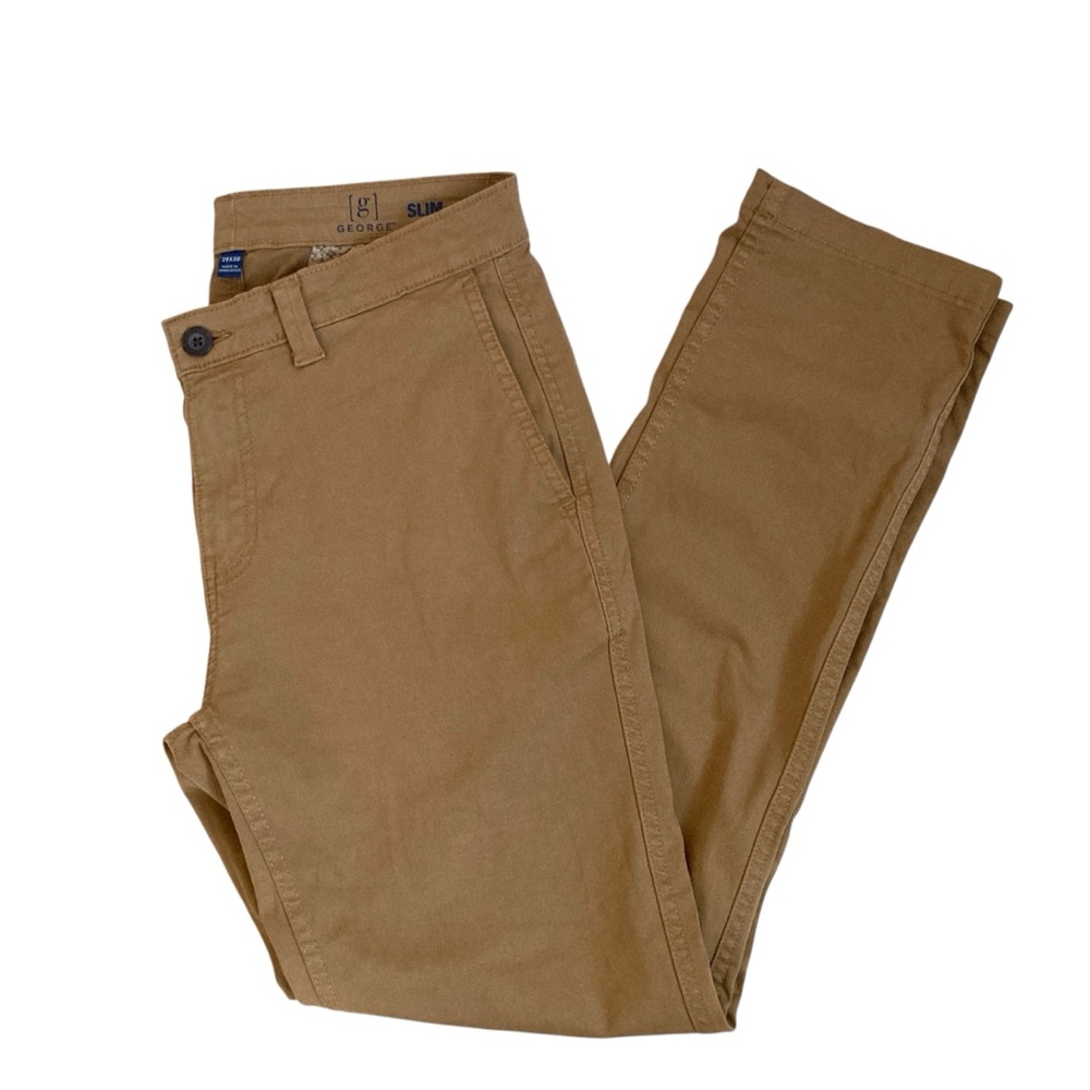 George Men’s Khaki Chino Pants 29x30 Slim Fit Stretch Cotton Workwear